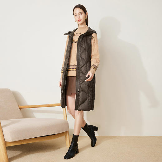 LH9T2斯尔丽2021新款秋冬瑟俪时尚羽绒拼接中长款两件套可拆卸大衣外套 商品图2