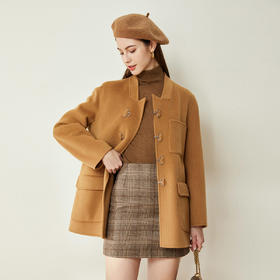 LH9V9斯尔丽瑟俪2021秋冬新款设计感时尚扣直筒显瘦羊毛双面呢短大衣