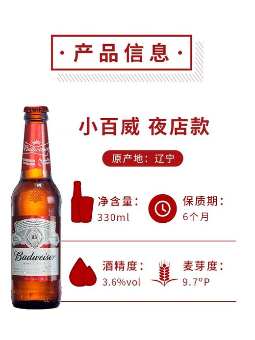Budweiser/百威啤酒纯生  经典 330ml*24听小罐装瓶装啤酒整箱 配送到家 商品图8