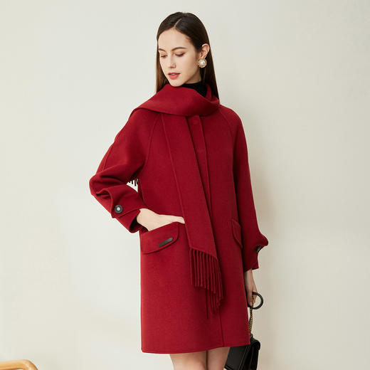 ND93X斯尔丽瑟俪2021秋冬新款优雅流苏围巾领A摆休闲舒适中长女式大衣 商品图2