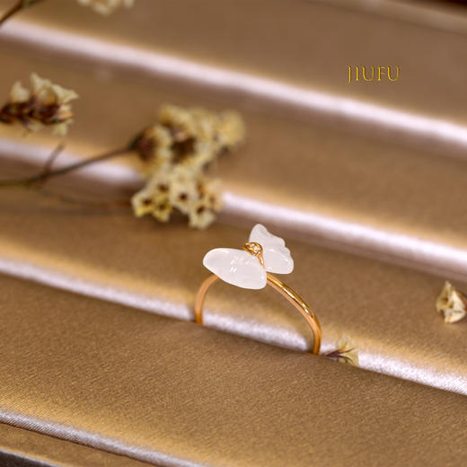 18K玫瑰金和田玉（白玉）镶钻戒指--蝶  /蝶形10*12mm（戒圈请留言备注） 商品图1