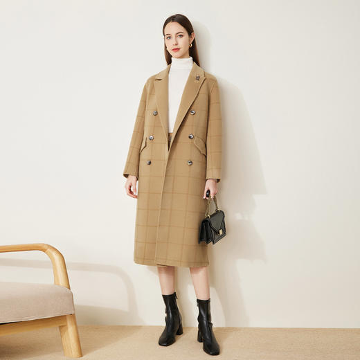 LH9T7斯尔丽2021新款秋冬瑟俪气质格纹双排扣羊毛双面呢中长款大衣女 商品图2