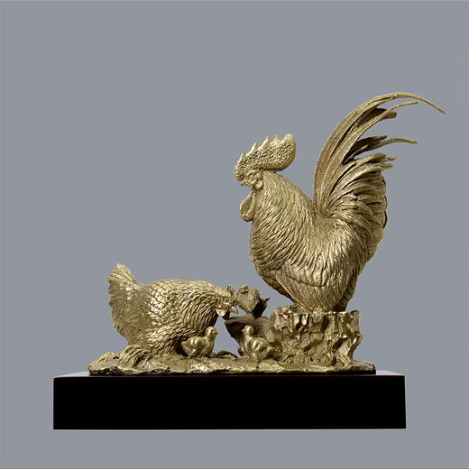 宇达青铜摆件 十二生肖鸡《全家福》创意装饰 家居工艺摆件  高21cm 商品图0