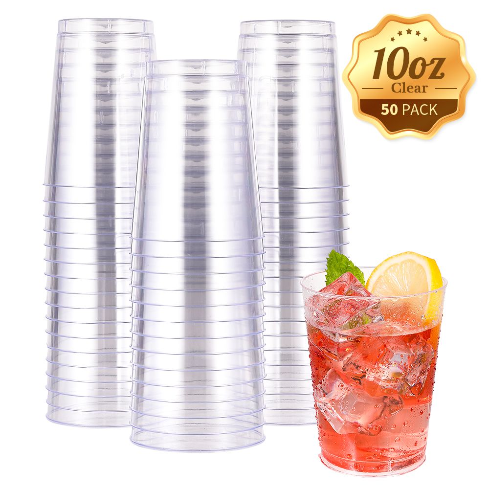 JOLLY PARTY 100Pack 16 oz Clear Plastic Cups With Flat Lids