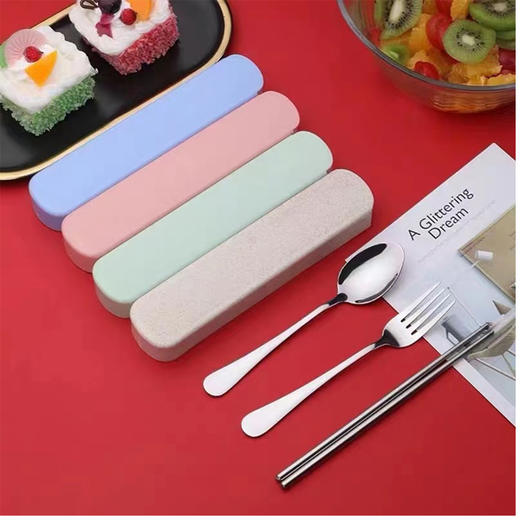 【5.9元/盒】小麦PP+不锈钢餐具三件套（1115957） 商品图0