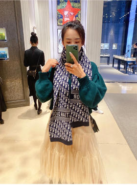 Dior字母针织围巾-海军蓝