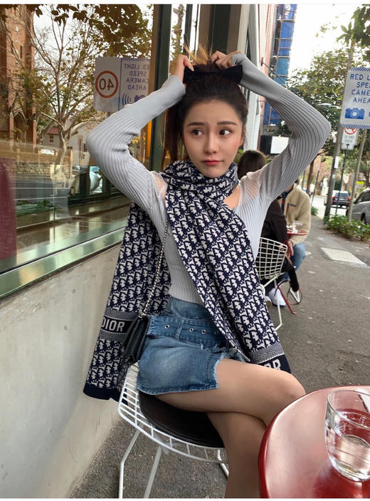 Dior字母针织围巾-海军蓝 商品图3