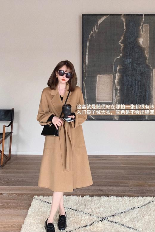 金蘑菇菇【黑标系列 羊绒大衣】【利休茶灰】经典中长款双面呢气质大衣 商品图6