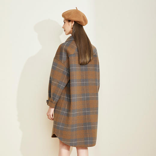 LH9L7斯尔丽2021瑟俪秋冬新款时尚字母金属扣外套格子双面呢中长大衣 商品图1
