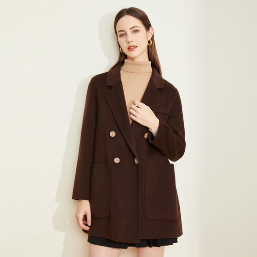 LH9R4斯尔丽2021瑟俪秋冬新款宽松显瘦双排扣大口袋通勤外套双面呢大衣 商品图1