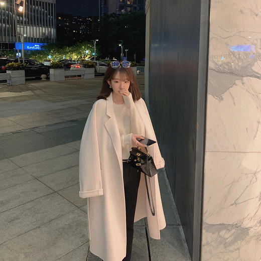 金蘑菇菇【黑标系列 羊绒大衣】【利休茶灰】经典中长款双面呢气质大衣 商品图1