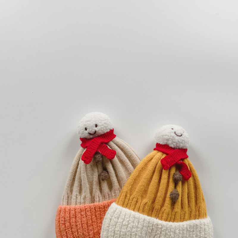 圣诞雪人针织帽婴儿帽子可爱加厚小雪人毛线帽男女宝宝加绒防寒帽婴幼
