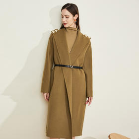 LH9F8斯尔丽瑟俪秋冬个性肩扣翻领双面呢大衣长款女2021新款