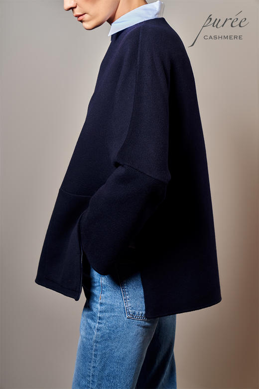 #0115「SIDE SLIT BLOUSE   」100% CASHMERE 单侧开衩套头短大衣 商品图1