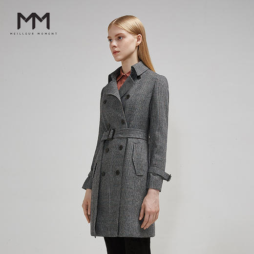 【经典款】【商场同款】麦檬春秋格纹纯羊毛英伦风双排扣风衣5999260361Q 商品图1