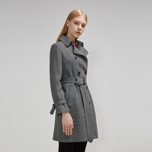 【经典款】【商场同款】麦檬春秋格纹纯羊毛英伦风双排扣风衣5999260361Q 商品图2