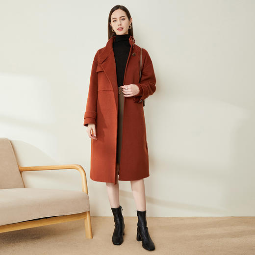 LH9W1斯尔丽瑟俪2021年新款立领双面呢极简风大口袋纯色大衣女外套 商品图3