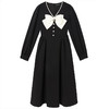 西遇V领连衣裙女早春2023年新款复古法式蝴蝶结小黑裙10120073 商品缩略图4
