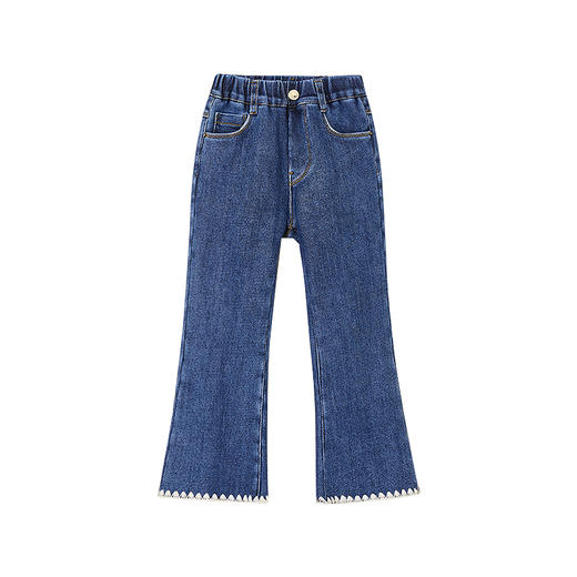 littletime女童牛仔裤冬季加绒加厚2021秋冬新款贝壳边儿童喇叭裤 商品图0