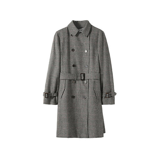 【经典款】【商场同款】麦檬春秋格纹纯羊毛英伦风双排扣风衣5999260361Q 商品图4