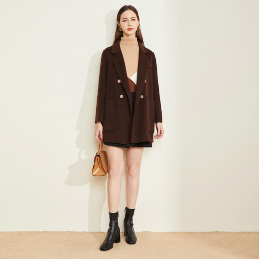 LH9R4斯尔丽2021瑟俪秋冬新款宽松显瘦双排扣大口袋通勤外套双面呢大衣 商品图2
