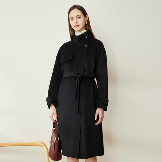 LH9W1斯尔丽瑟俪2021年新款立领双面呢极简风大口袋纯色大衣女外套 商品图0