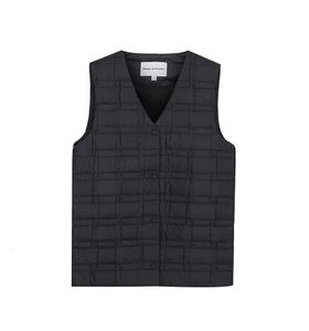 V领格纹羽绒马甲