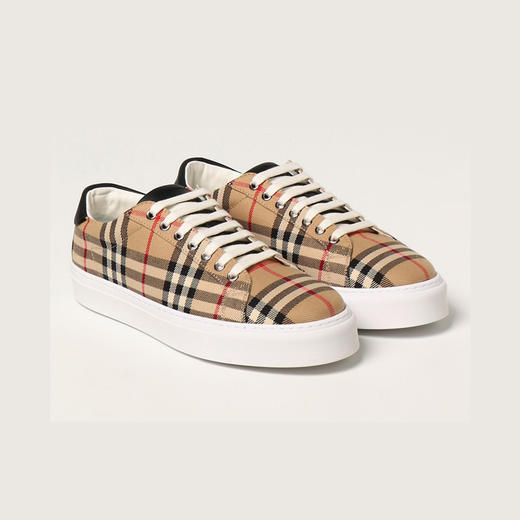 BURBERRY 巴宝莉 男士 Vintage 格纹和皮革系带休闲运动鞋 格子 8043927 A7026 商品图1