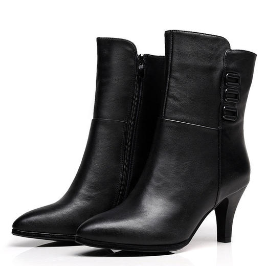 TZF-ANSHANG211201新款时尚气质百搭尖头细跟加绒中筒靴 商品图3