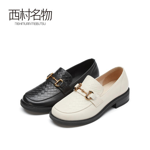 西村名物2021春季新款深口菱形格纹单鞋平底小皮鞋英伦乐福T21AM13221 商品图0