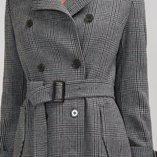 【经典款】【商场同款】麦檬春秋格纹纯羊毛英伦风双排扣风衣5999260361Q 商品图3