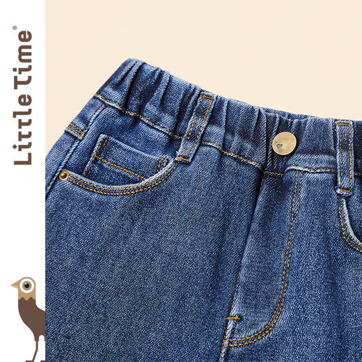 littletime女童牛仔裤冬季加绒加厚2021秋冬新款贝壳边儿童喇叭裤 商品图3