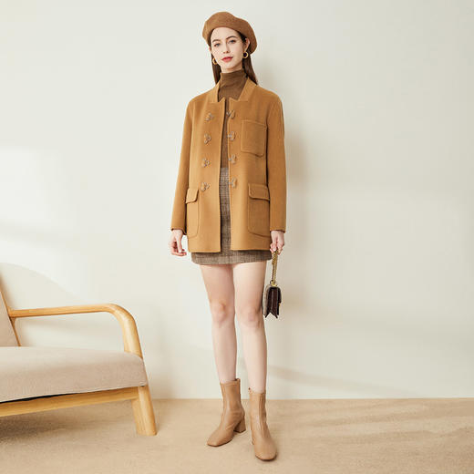 LH9V9斯尔丽瑟俪2021秋冬新款设计感时尚扣直筒显瘦羊毛双面呢短大衣 商品图3