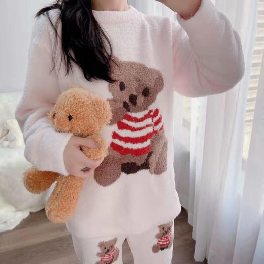 睡衣女秋冬季长款珊瑚绒加绒加厚小熊宽松睡裙学生宿舍家居服套装 商品图4