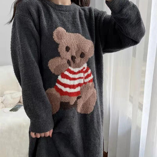 睡衣女秋冬季长款珊瑚绒加绒加厚小熊宽松睡裙学生宿舍家居服套装 商品图2