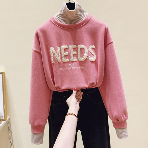 秋冬季加绒加厚卫衣女装2021新款潮韩版宽松半高领打底衫薄款上衣 商品图8