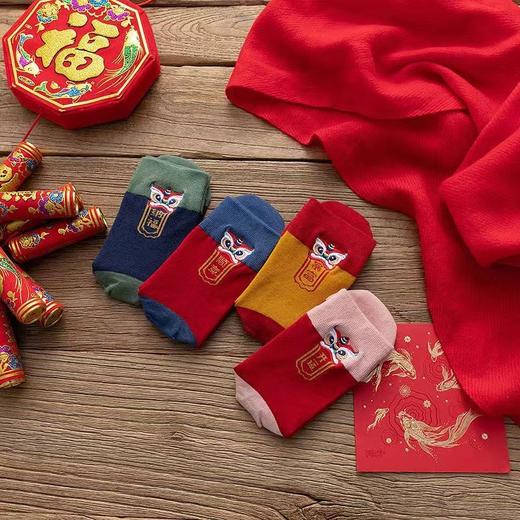 国潮秋冬过年可爱卡通情侣纯棉袜 本命年刺绣红袜 商品图9