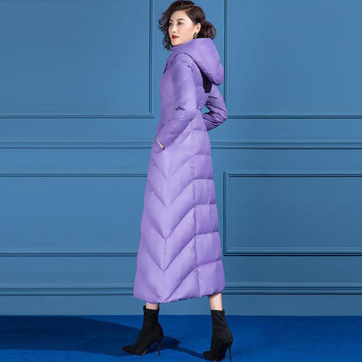 SSGS746长款羽绒服女长过膝2021年冬新款显瘦连帽白鸭绒冬季保暖紫色外套 商品图1