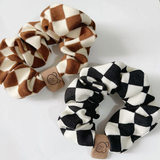 【两只装】网红韩国ins黑白格子大肠发圈棋盘格笑脸小熊头绳扎马尾皮筋秋冬发饰 商品图6