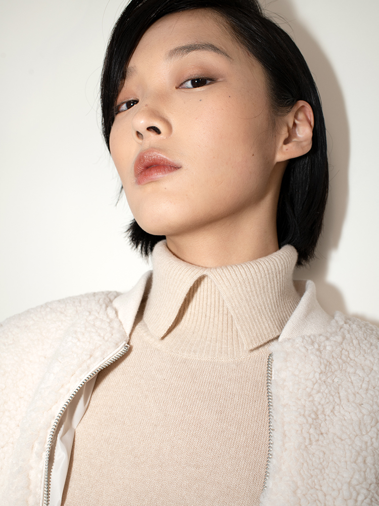 女士2021新款纯山羊绒开叉高领套头衫