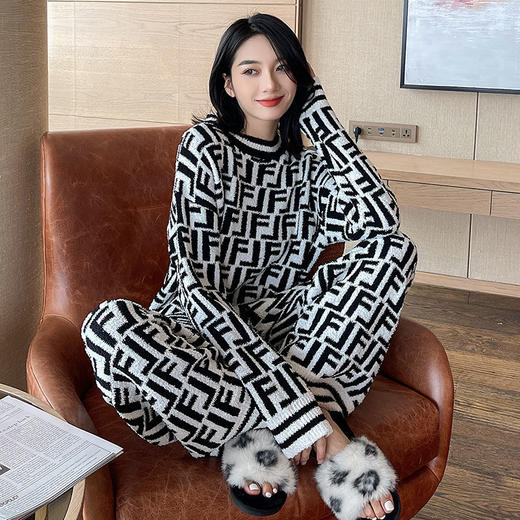 珊瑚绒睡衣网红加厚加绒套头家居服女套装 商品图2