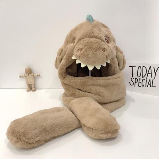 【一捏“就会动”】儿童帽子围巾套装冬季加厚毛绒一体帽男女童可爱恐龙套帽冬 商品图7