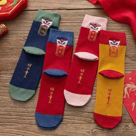 国潮秋冬过年可爱卡通情侣纯棉袜 本命年刺绣红袜