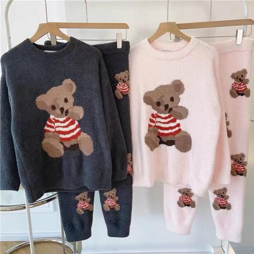 睡衣女秋冬季长款珊瑚绒加绒加厚小熊宽松睡裙学生宿舍家居服套装 商品图7