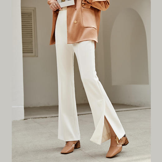 欧芮儿时尚简约开叉喇叭裤女2021冬季新款职业OL高腰休闲裤 商品图0