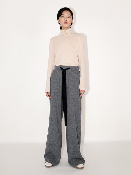 女士2021新款羊毛混纺重磅加厚长款阔腿针织裤 商品图1