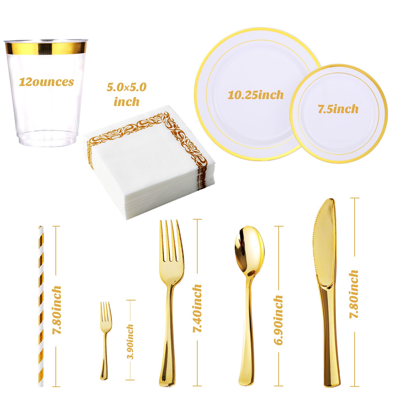 250 Piece Gold Plastic Silverware Set (for 50 guests): 100 forks, 50  knives, 50 spoons, 50 mini spoons