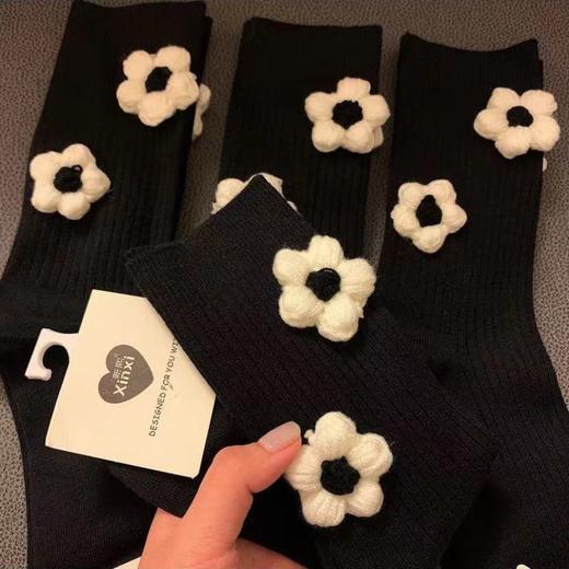小红书立体毛线针织花朵中筒袜女ins个性韩可爱自制花朵秋冬长袜 商品图5