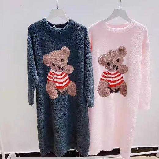 睡衣女秋冬季长款珊瑚绒加绒加厚小熊宽松睡裙学生宿舍家居服套装 商品图8