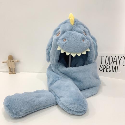 【一捏“就会动”】儿童帽子围巾套装冬季加厚毛绒一体帽男女童可爱恐龙套帽冬 商品图10